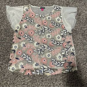 Vince Camuto mesh top with 3D flowers. Size small